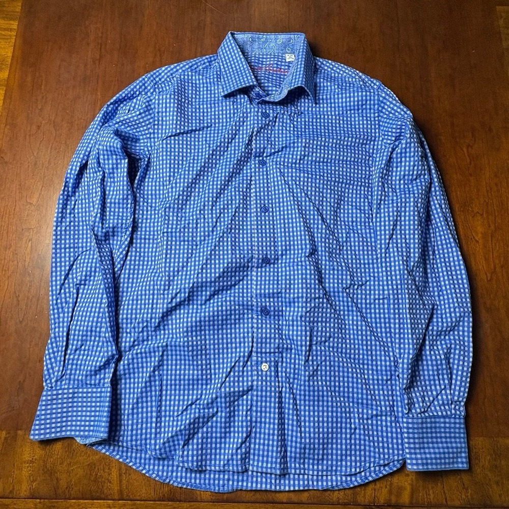 Robert Graham Women's XL 18-20 Blue Check Paisley Long Sleeve Button Up Shirt
